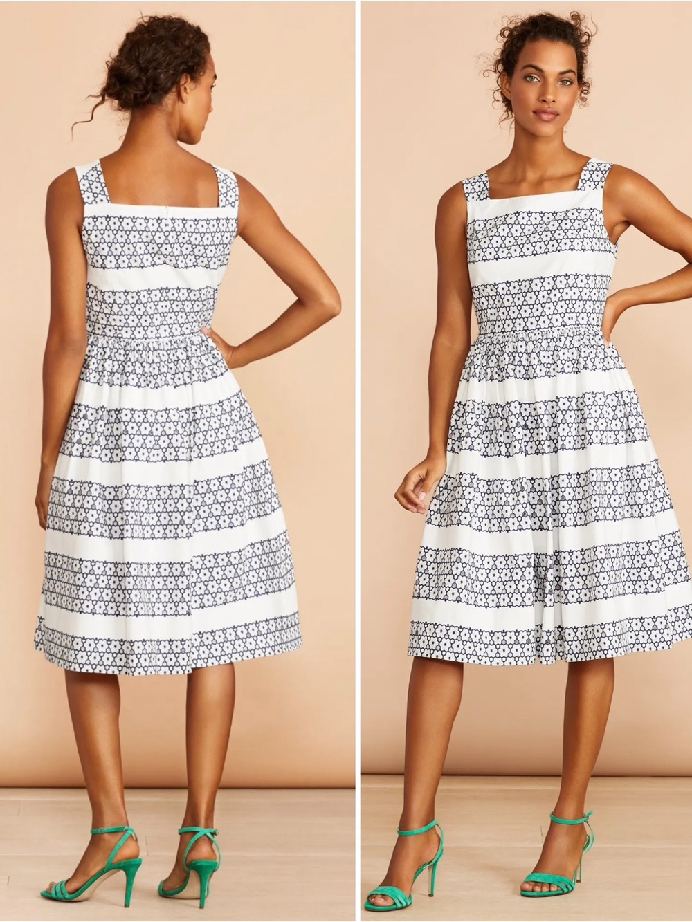 Brooks Brothers White and Navy Floral Cotton Midi Dress 2